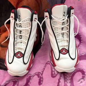 Jordan White and Red High-Top Sneakers